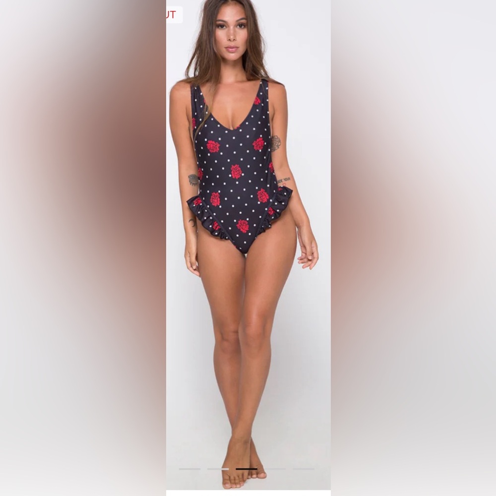 NWT’s Motel Rocks Kiki Swimsuit In Cuban Rose Red Black & White Polka Dot L